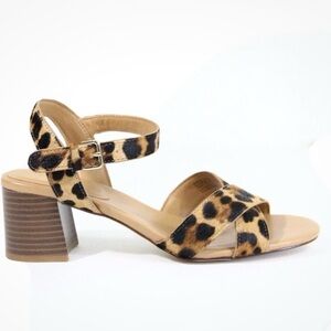 J. Crew Tan and Black Animal Print Sandals